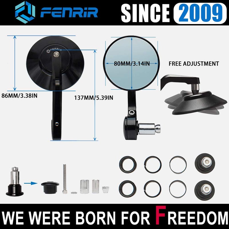 FENRIR CNC Aluminum Alloy Round Cafe Racer Retro Black Motorcycle Bar End Mirrors Side 22MM 7/8" Inch Handlebar Mirror Universal Rear View For M8/M6 Sport Naked Street Bike Cruiser Minimoto Scooter - Image 4